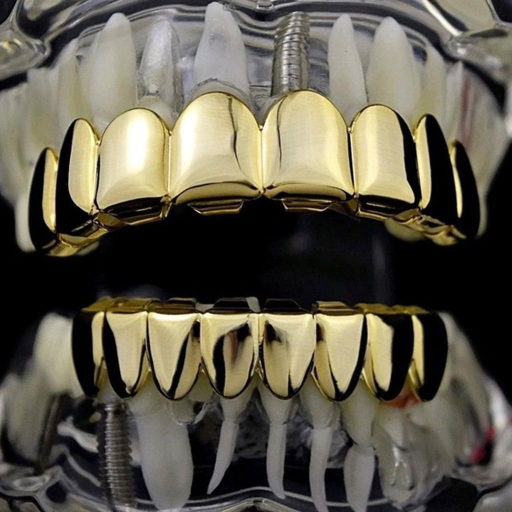 18K Hip-Hop Top/Bottom Mouth Teeth Grills Unisex Golden - Top Grills