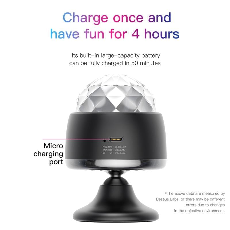 Baseus ACMQD-01 3W DC 5V Car Rotatable Voice Control Colorful Crystal Magic Ball Light (Black)