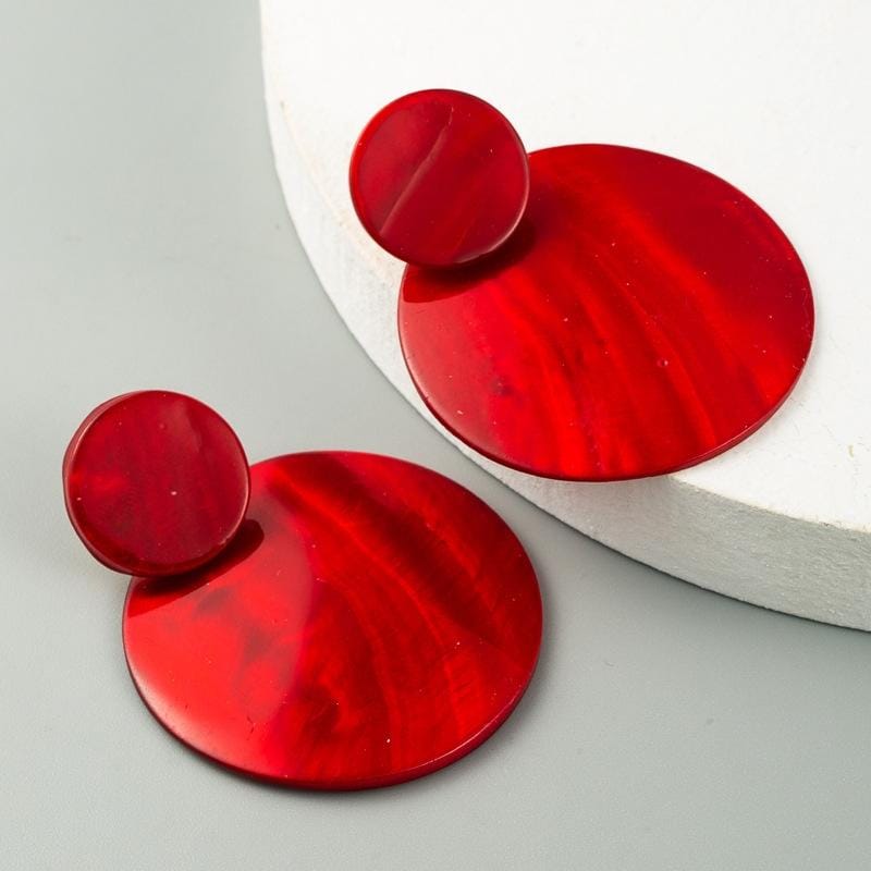 3 Pairs Geometric Round Natural Shell Earrings (Red)