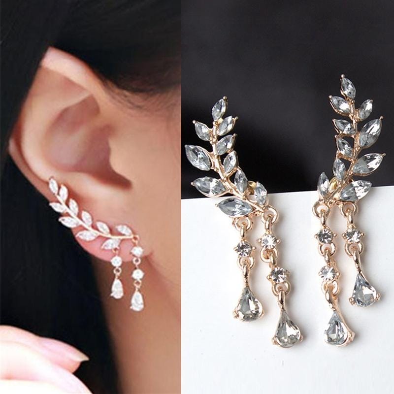 Women Tassel Wing Style Drop Earrings Fashion Cubic Jewelry (Golden color)