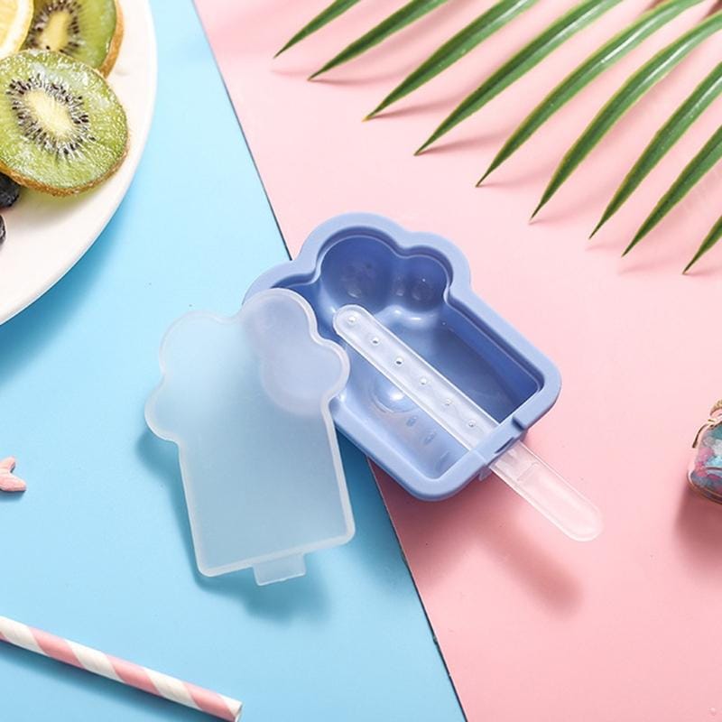 Home Cartoon Cat Paw Shape Popsicle Ice Cream Mould DIY Homemade Ice Cube Box (Blue)
