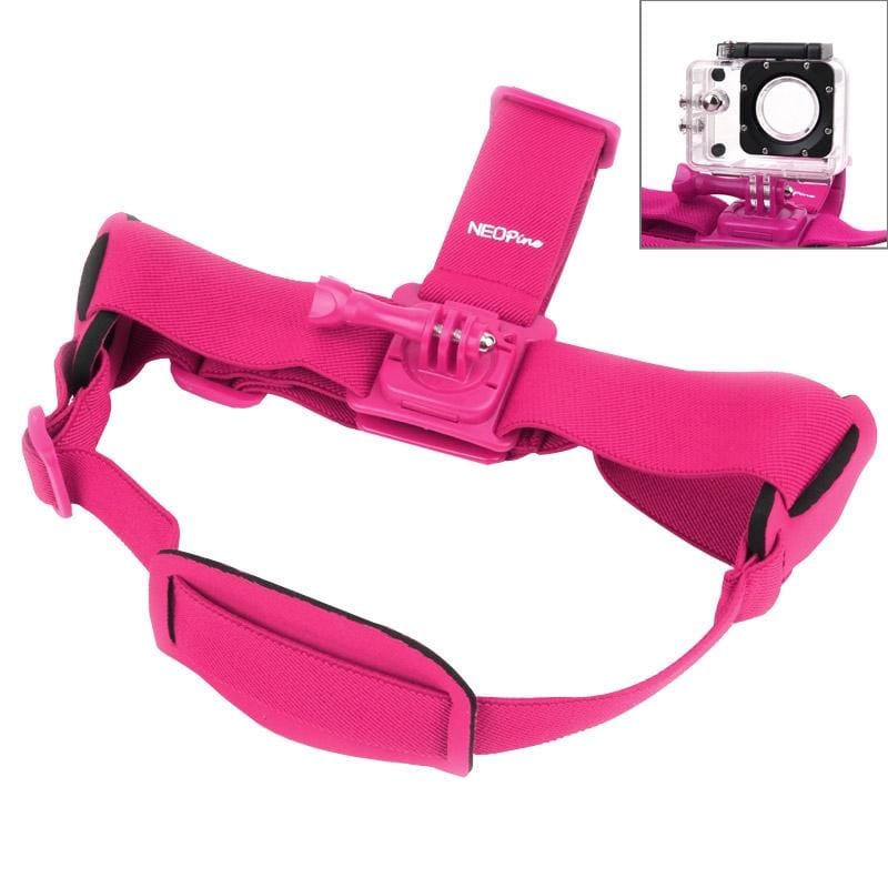 NEOpine GHS-2 Adjustable Action Camera Fixed Head Strap for GoPro HERO4 /3+ /3 /2 /1, Xiaomi Yi Sport Camera (Magenta)