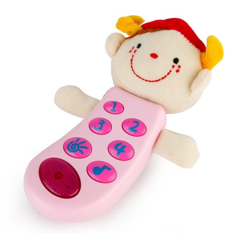 Brettbble Cartoon Baby Child Early Education Plush Doll Phone Music Toys with LED Light(Pink)
