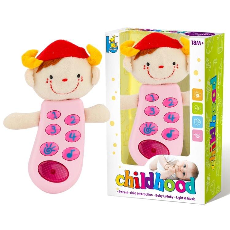 Brettbble Cartoon Baby Child Early Education Plush Doll Phone Music Toys with LED Light(Pink)
