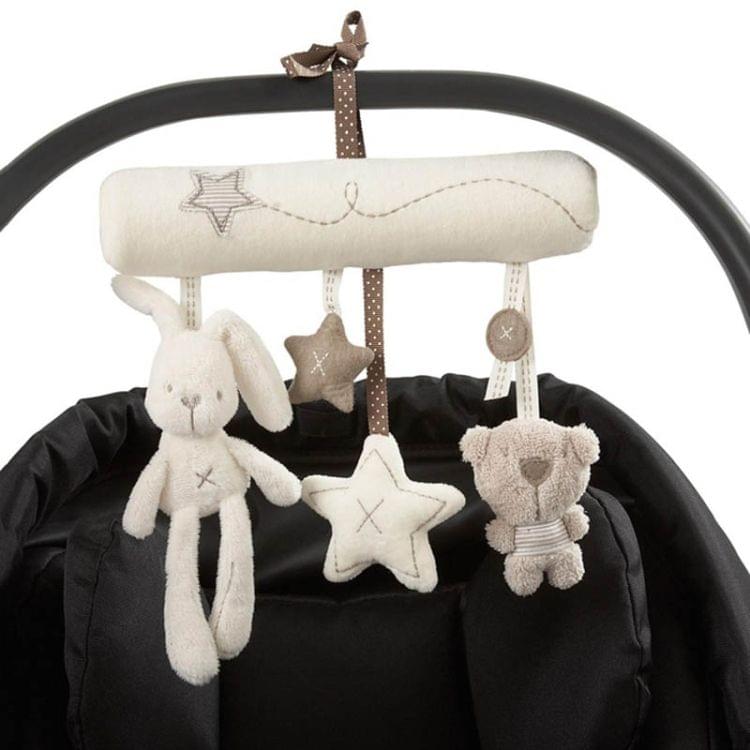 Newborn Baby Rattles Music Hanging Bed Safety Seat Plush Toy Hand Bell Multifunctional Stroller Toy(Rabbit car hanging)