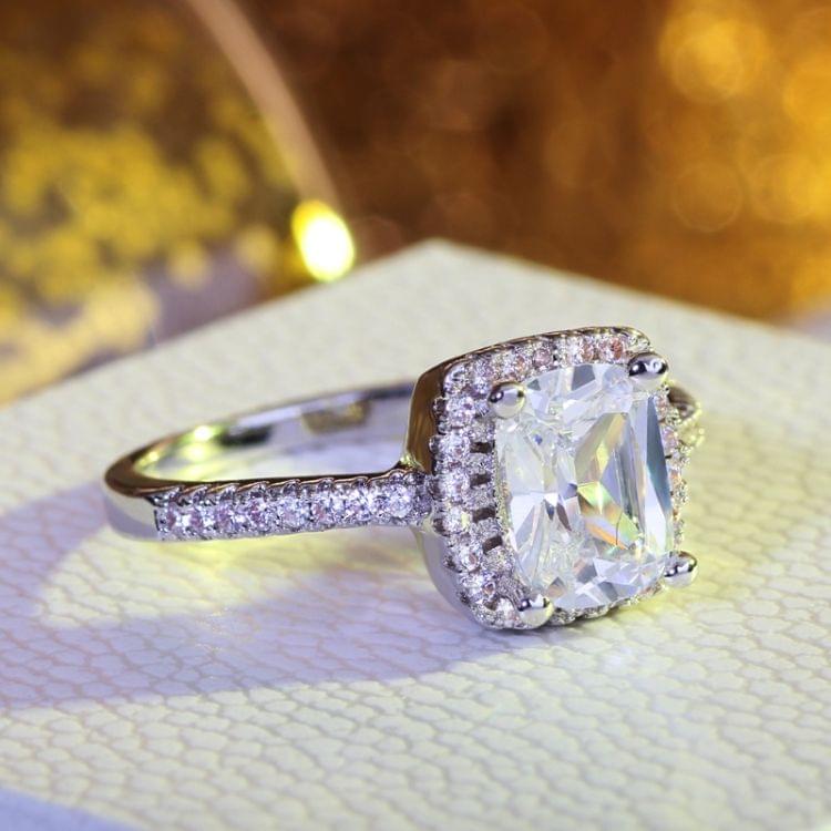 Fashion Big Cubic Crystal Silver Zircon Ring Wedding Jewelry Party Gift, Ring Size:6