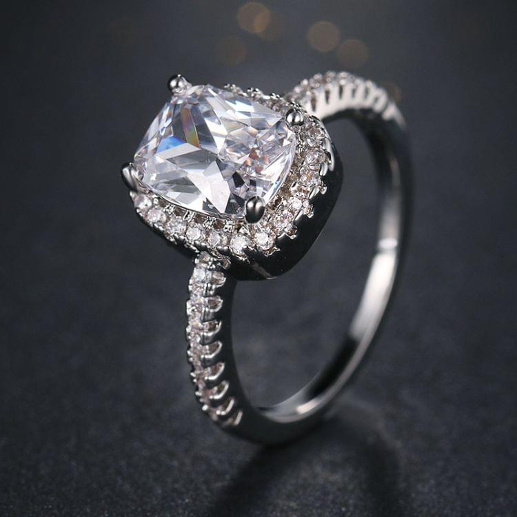 Fashion Big Cubic Crystal Silver Zircon Ring Wedding Jewelry Party Gift, Ring Size:6
