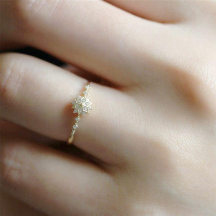 Women Sample Style Cute Snowflake Rings, Ring Size:6(silver)