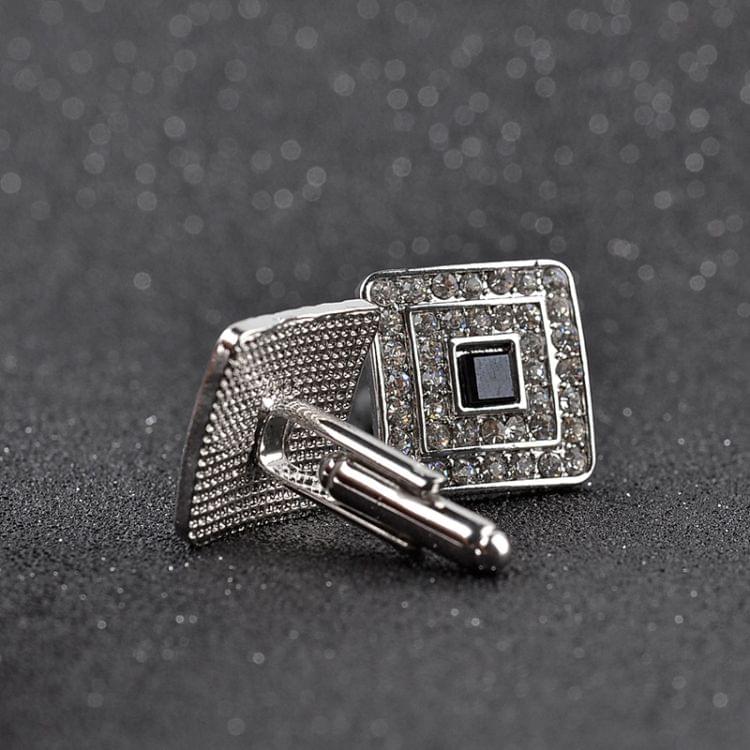 Classic Luxury Rhinestone Crystal Square Custom Enamel Men Cufflink Male French Shirt Cuff links Wedding(Silver Plated)