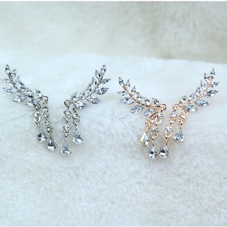 Women Crystal Leaf fringed Earrings silver