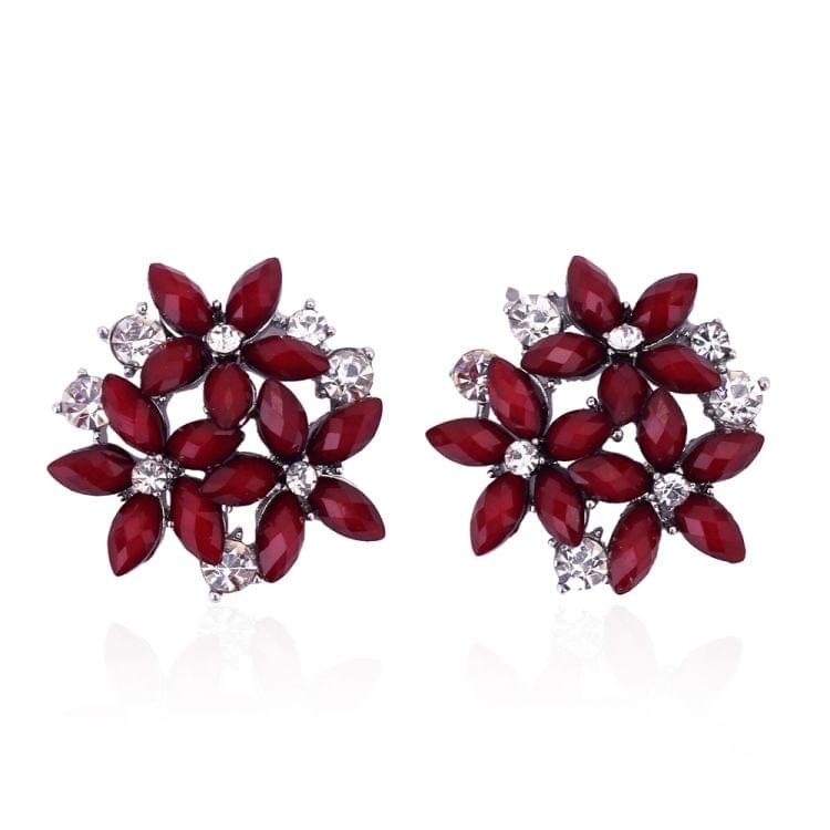 Fashion Zircon Rhinestone 3 Flower Stud Earrings for Women Jewelry, Metal Color:blue