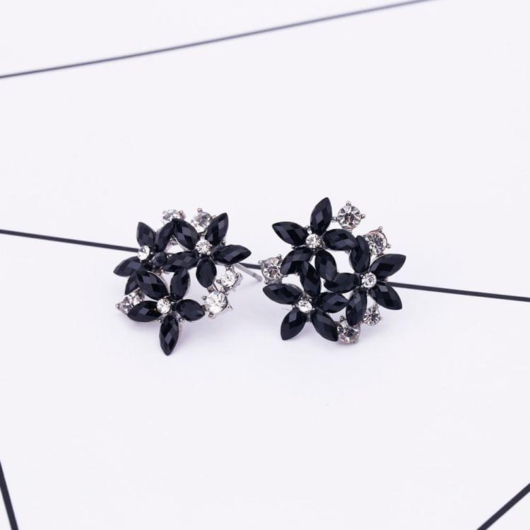 Fashion Zircon Rhinestone 3 Flower Stud Earrings for Women Jewelry, Metal Color:blue