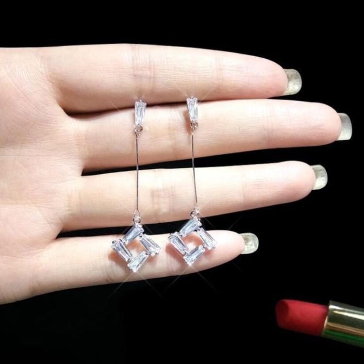 Women Temperament Long Square Crystal Tassel Earrings Wedding Jewelry