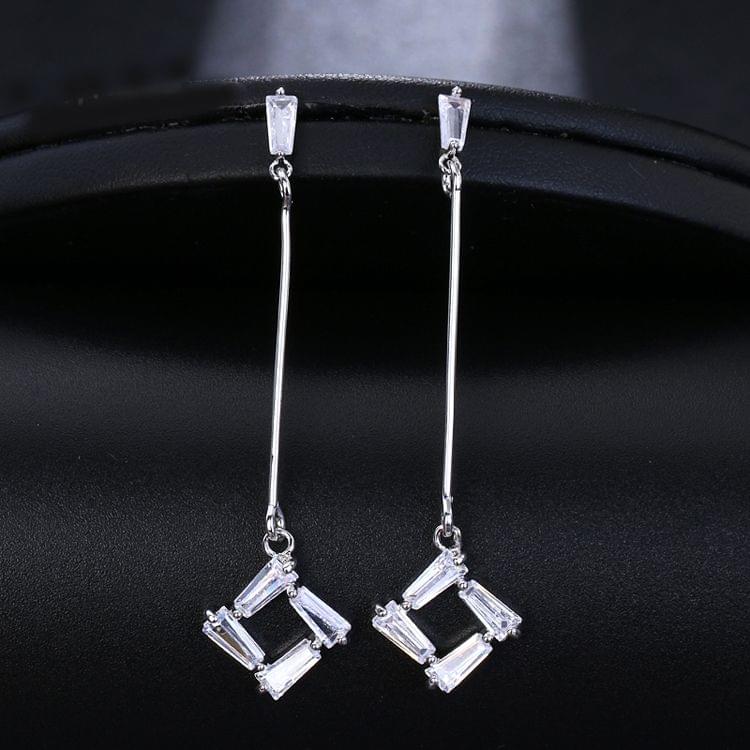 Women Temperament Long Square Crystal Tassel Earrings Wedding Jewelry