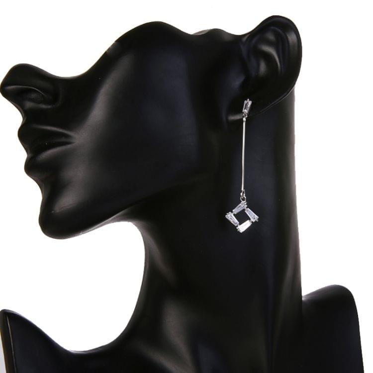 Women Temperament Long Square Crystal Tassel Earrings Wedding Jewelry