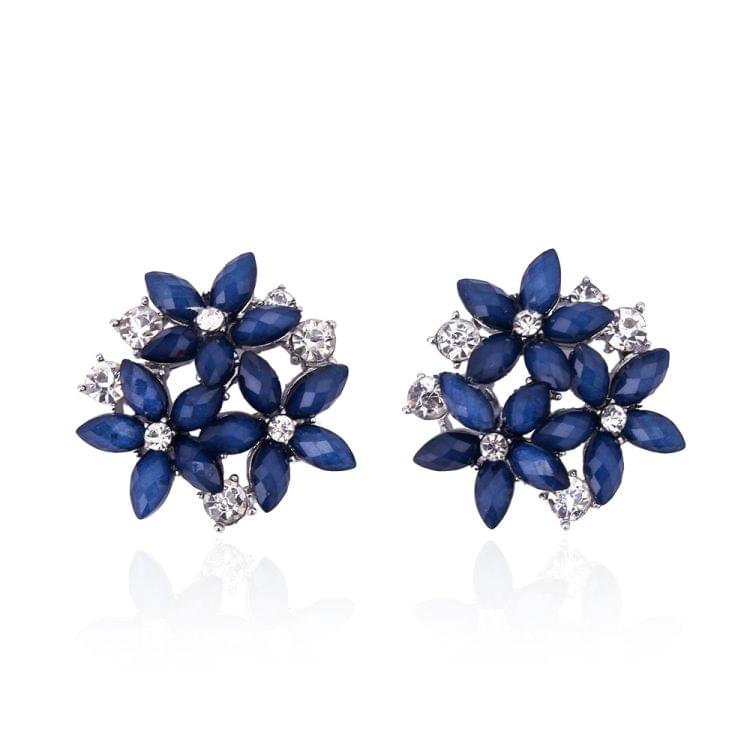 Fashion Zircon Rhinestone 3 Flower Stud Earrings for Women Jewelry, Metal Color:black