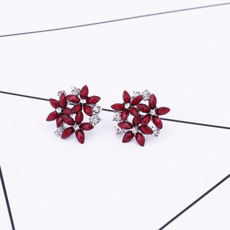 Fashion Zircon Rhinestone 3 Flower Stud Earrings for Women Jewelry, Metal Color:red