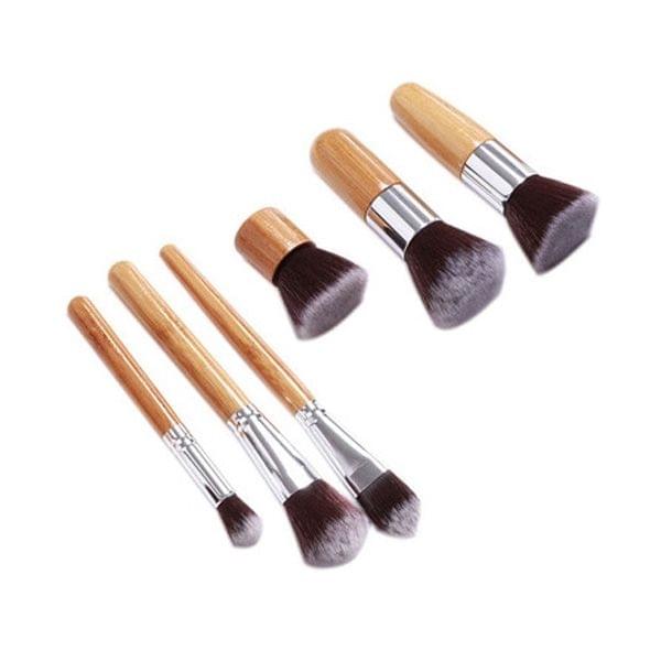 11 PCS Nylon Hair Bamboo Handle Makeup Brush Set with Pouch