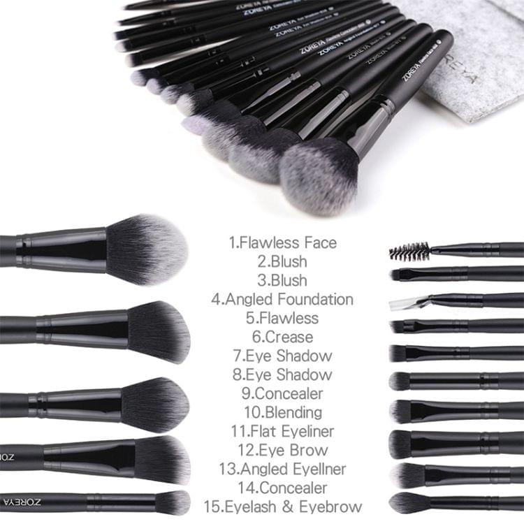 Zoreya Brand Soft Synthetic Bristles Makeup Brush Set Eye Make Up Tools Cruelty Free Black Blending Crease Foundation Brushes