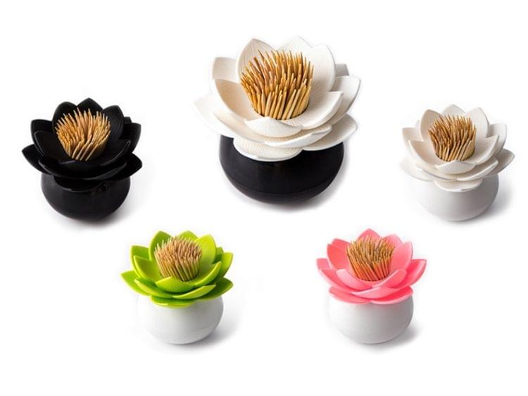 2 PCS Lotus Shaped Cotton Swab Box Toothpicks Holder Toothpick Case(White)