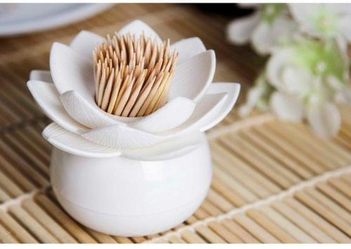 2 PCS Lotus Shaped Cotton Swab Box Toothpicks Holder Toothpick Case(White)
