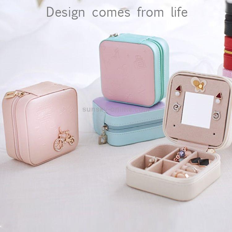 Macaron Small Jewelry Box Rings and Earrings Mirrored Travel Storage Case(Black)