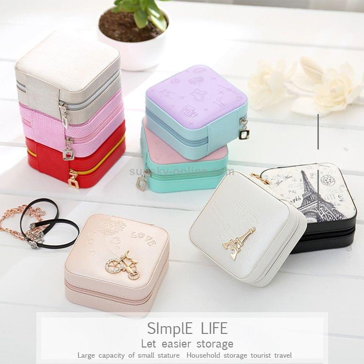 Macaron Small Jewelry Box Rings and Earrings Mirrored Travel Storage Case(Black)