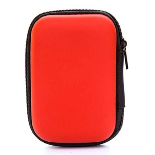 2 PCS Portable Zipper Earphone Case Leather Earphone Storage Box  USB Cable Organizer(Rectangle Red)