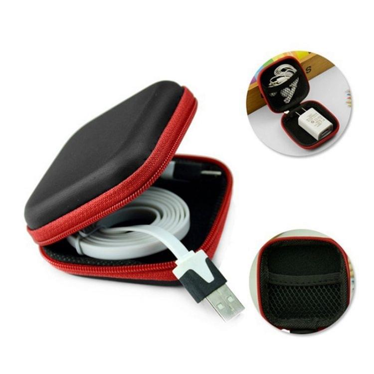 2 PCS Portable Zipper Earphone Case Leather Earphone Storage Box  USB Cable Organizer(Rectangle Red)