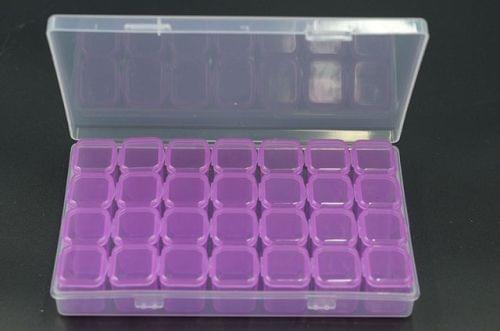 28 Slots Manicure Tool Storage Box Dustproof Independent Compartment Mini Drill Box Jewelry Box PP Pill Box(Purple+Transparent)