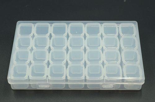 28 Slots Manicure Tool Storage Box Dustproof Independent Compartment Mini Drill Box Jewelry Box PP Pill Box(Transparent)