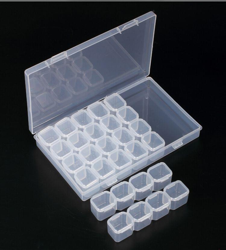28 Slots Manicure Tool Storage Box Dustproof Independent Compartment Mini Drill Box Jewelry Box PP Pill Box(Transparent)