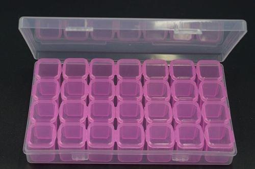 28 Slots Manicure Tool Storage Box Dustproof Independent Compartment Mini Drill Box Jewelry Box PP Pill Box(Pink+Transparent)