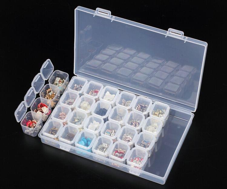 28 Slots Manicure Tool Storage Box Dustproof Independent Compartment Mini Drill Box Jewelry Box PP Pill Box(Pink+Transparent)