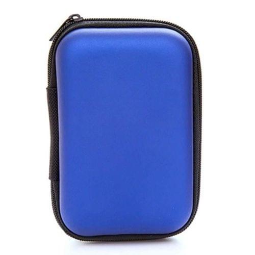 2 PCS Portable Zipper Earphone Case Leather Earphone Storage Box  USB Cable Organizer(Rectangle Dark Blue)