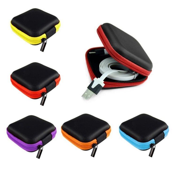 2 PCS Portable Zipper Earphone Case Leather Earphone Storage Box  USB Cable Organizer(Rectangle Dark Blue)