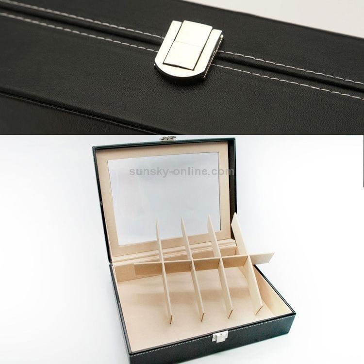 Watch Box 10 Slots Pu Leather Display Glass Top Jewelry Case Organizer Box(Black)