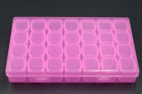 28 Slots Manicure Tool Storage Box Dustproof Independent Compartment Mini Drill Box Jewelry Box PP Pill Box(Pink)
