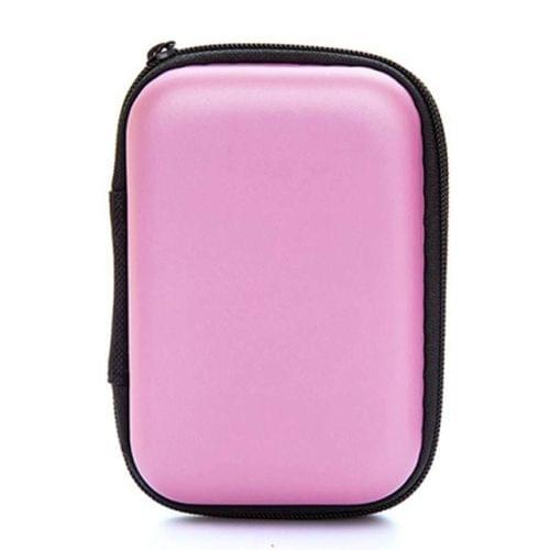 2 PCS Portable Zipper Earphone Case Leather Earphone Storage Box  USB Cable Organizer(Rectangle Pink)
