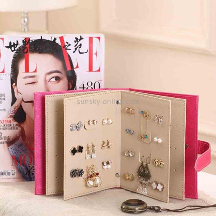 Leather Originality Ear Nail Storage Organizer Book Earring Cabinet Gift Case (Pink)
