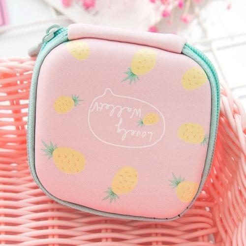 Phone Power Charger Headphone Digital Cable Storage Box Square Travel Headset Organizer Bags(pineapple)