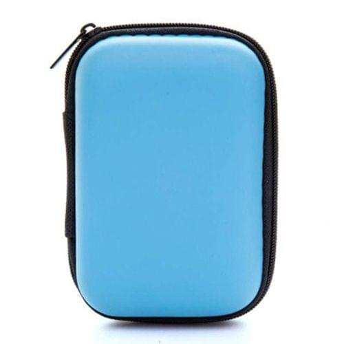 2 PCS Portable Zipper Earphone Case Leather Earphone Storage Box  USB Cable Organizer(Rectangle Sky Blue)