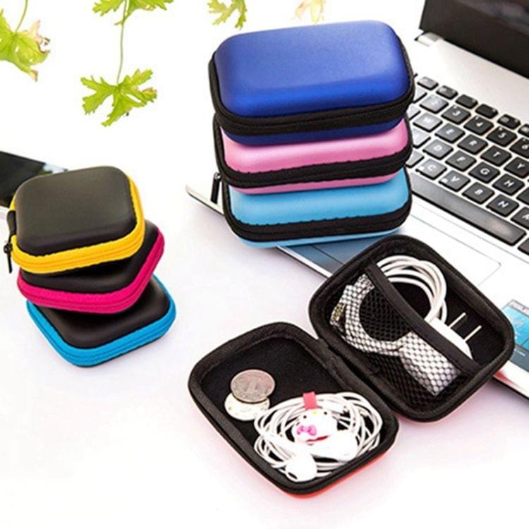 2 PCS Portable Zipper Earphone Case Leather Earphone Storage Box  USB Cable Organizer(Rectangle Sky Blue)