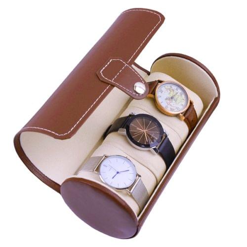 Portable Travel Watch Cylinder Protective Box Storage Bag (Brown)