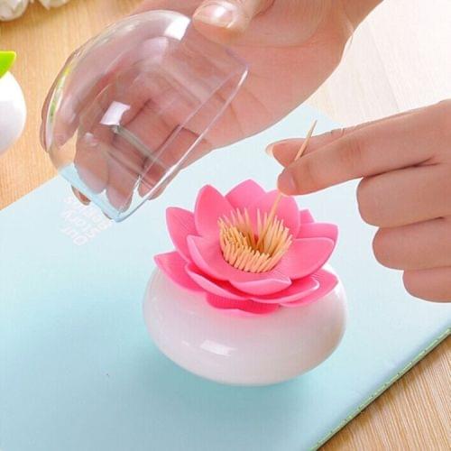 2 PCS Lotus Shaped Cotton Swab Box Toothpicks Holder Toothpick Case(Pink)