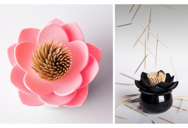 2 PCS Lotus Shaped Cotton Swab Box Toothpicks Holder Toothpick Case(Pink)