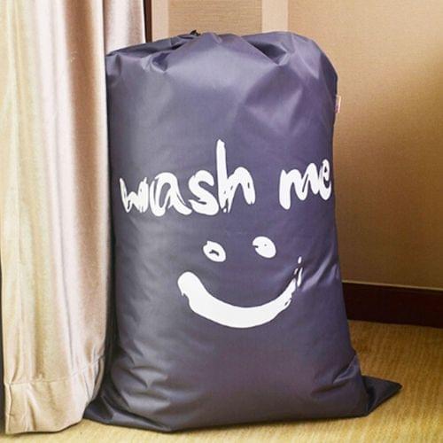 Home Quilt Clothes Travel Nylon Draw Cord Smile Face Pattern Arrange Storage Bag (Grey)