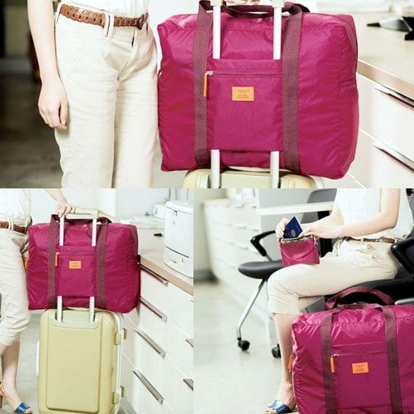 Embellish Multi-functional Portable Waterproof  Large Capacity Nylon Foldable Pouch Storage Bag for Travel, Size: 44cm x 35cm x 19cm(Magenta)
