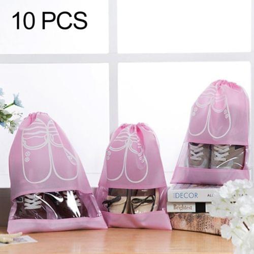 10 PCS D-POCKET Non-Woven Drawing Belt Shoe Pouch,Small Size(Pink)