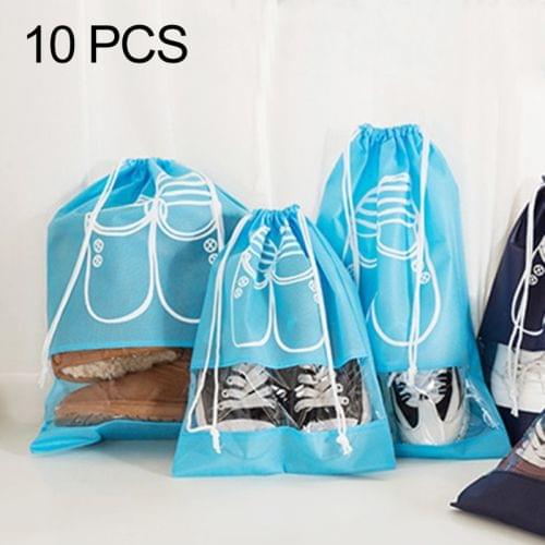 10 PCS D-POCKET Non-Woven Drawing Belt Shoe Pouch,Small Size(Blue)